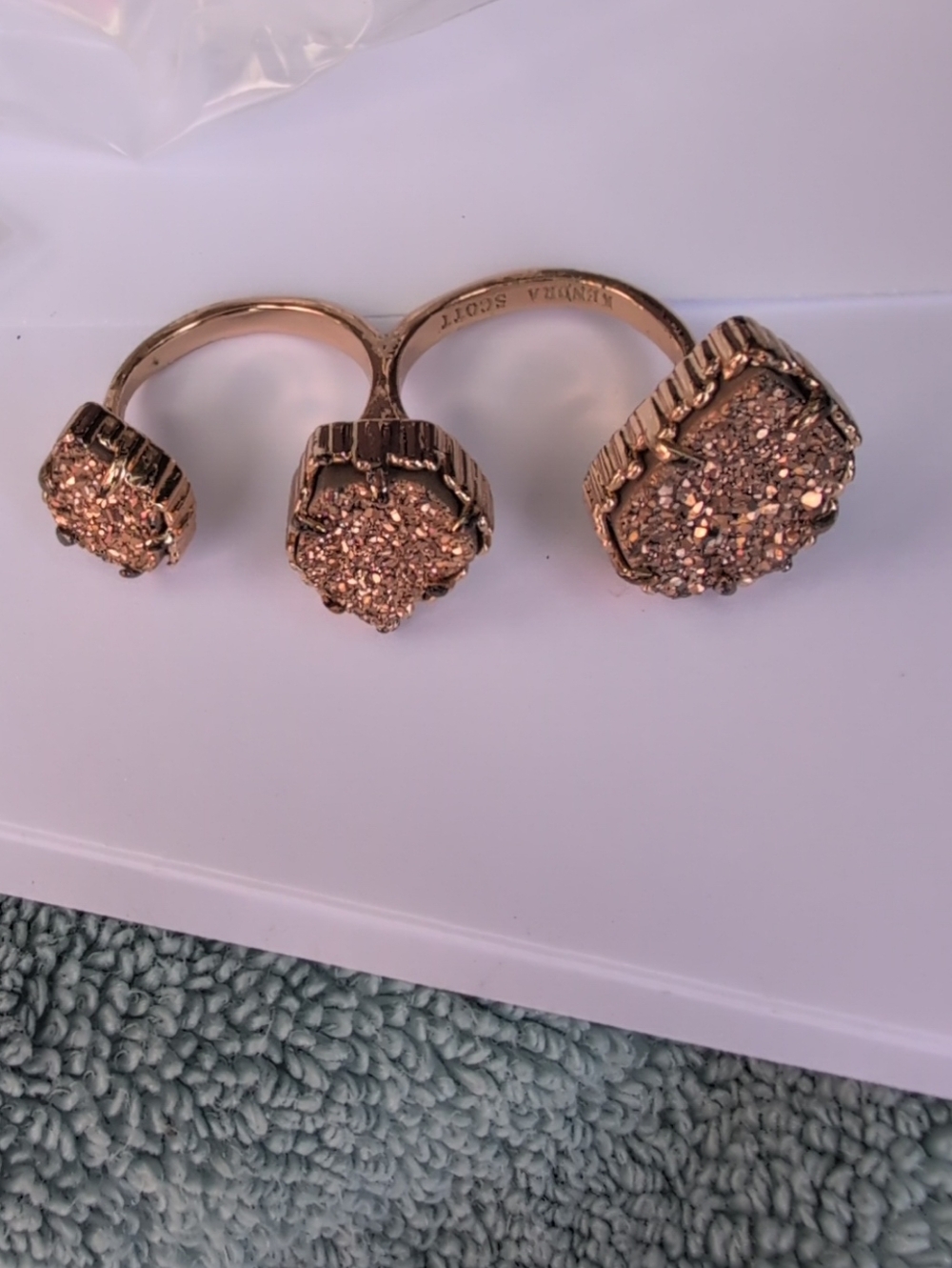 Kendra Scott Naomi Drusy Double Ring Iridescent Adjustable Statement $130 Retail